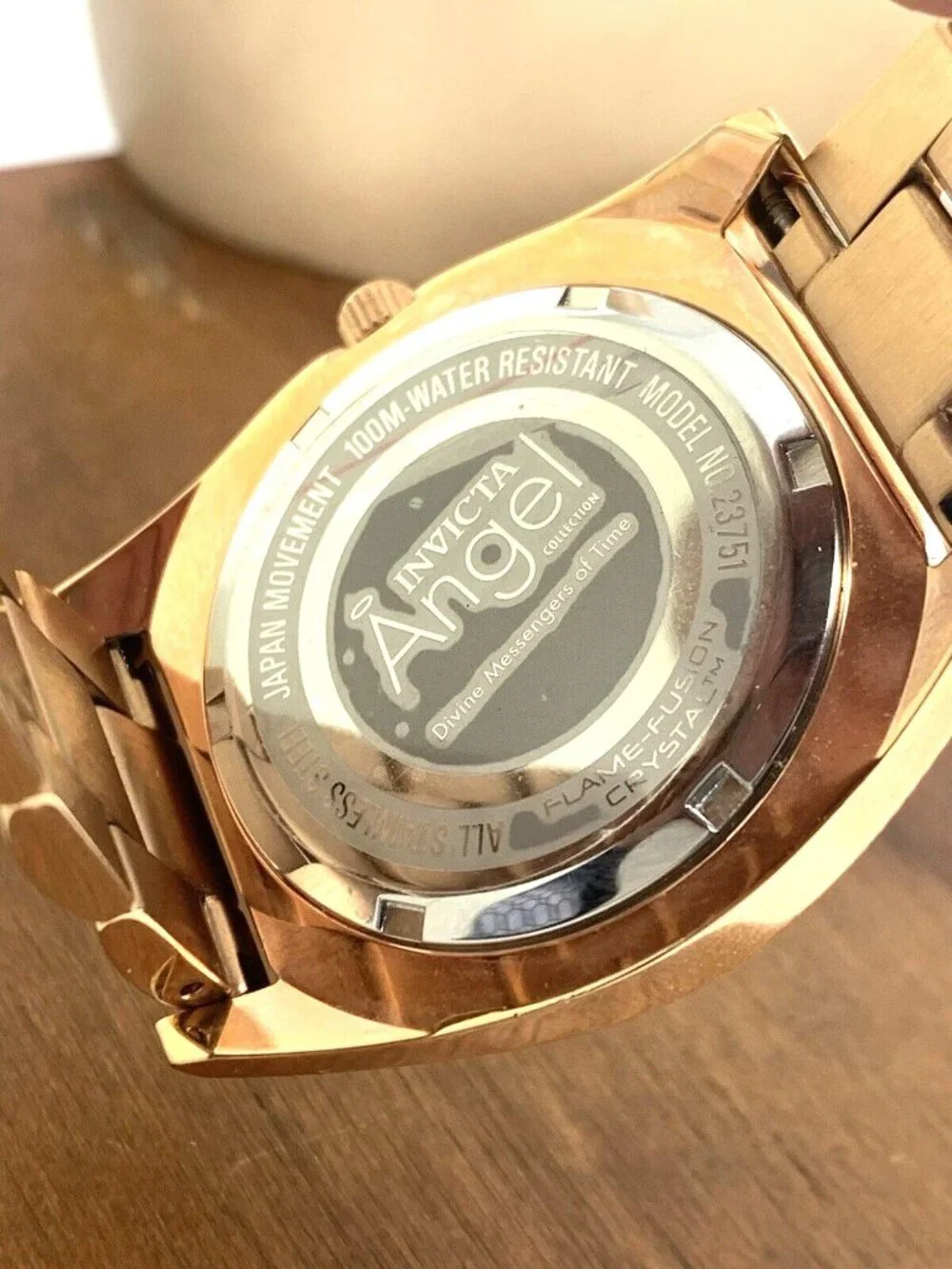 Invicta Women's Watch 23751 Angel Quartz Black Dial Rose Gold Stainless Steel